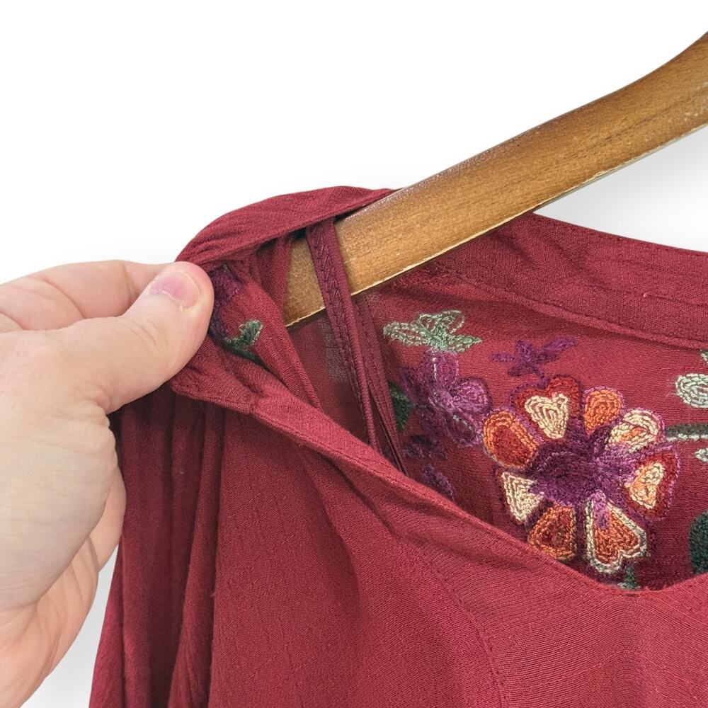 Figueroa and Flower Embroidered Floral Peasant Dress Large Cottage Boho Prairie - Picture 4 of 12